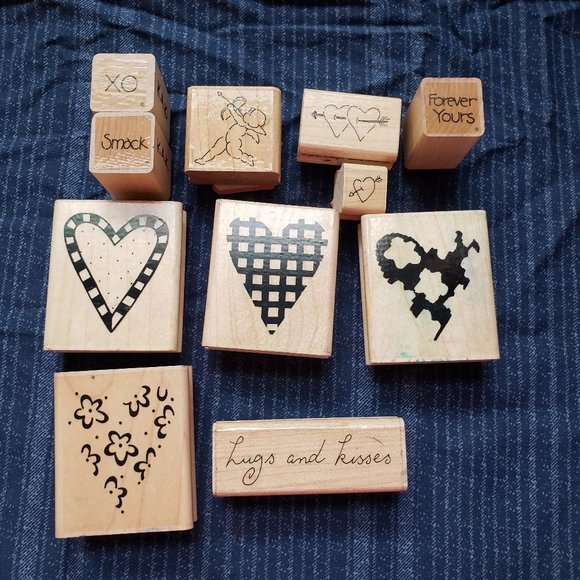 Valentines Day Wooden Stamp Lot Set of 11 JRL Design - Picture 1 of 6